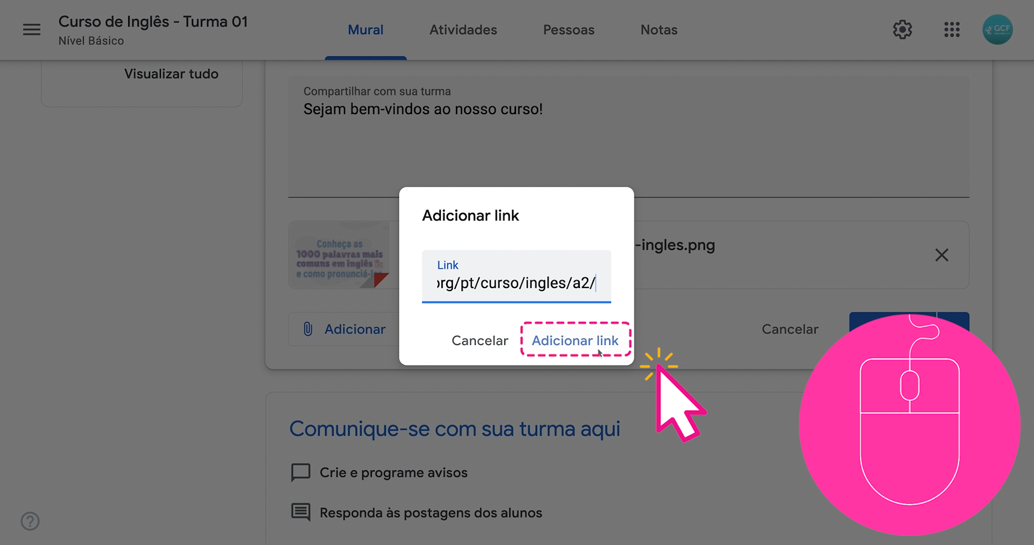 como incluir um link no mural do google sala de aula - imagem3